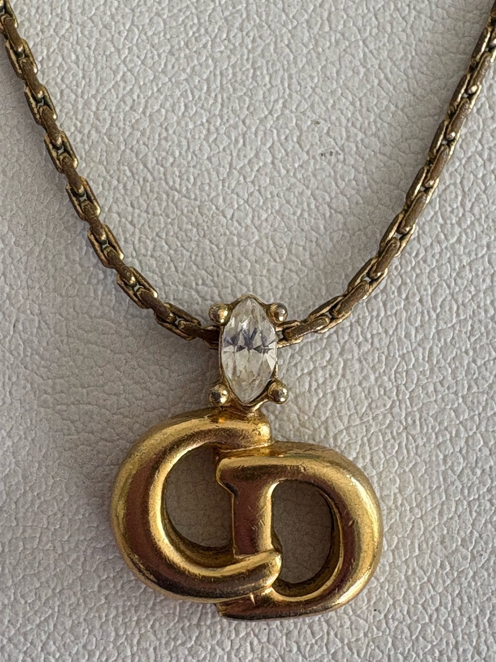 Dior Gold ‘CD' Pendant Necklace with Clear Marquise Stone
